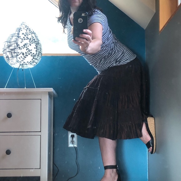 Chocolate brown crepe and corduroy tiered skirt - Picture 6 of 14